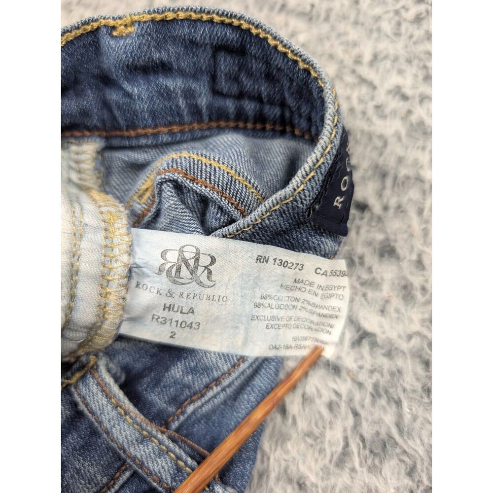 Rock & Republic Shorts Womens 2 Blue Hula Cut off High Rise Denim Distressed - Picture 3 of 8